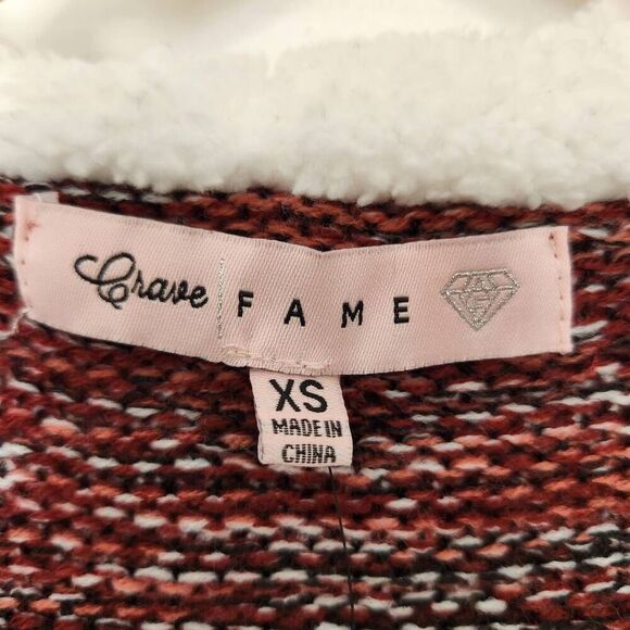 Crave Fame Sherpa Cardi Burgundy combo hooded cardigan soft X Small new - Picture 3 of 7